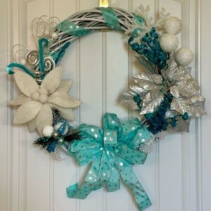 Festive Wreath with Silver and Blue Accents